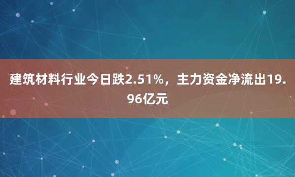 建筑材料行业今日跌2.51%，主力资金净流出19.96亿元