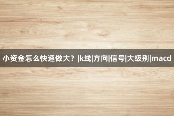 小资金怎么快速做大？|k线|方向|信号|大级别|macd