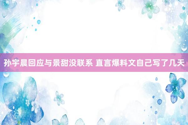 孙宇晨回应与景甜没联系 直言爆料文自己写了几天