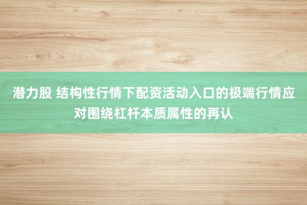 潜力股 结构性行情下配资活动入口的极端行情应对围绕杠杆本质属性的再认