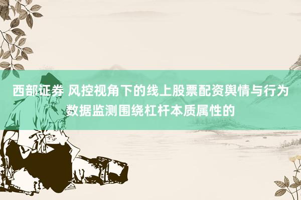 西部证券 风控视角下的线上股票配资舆情与行为数据监测围绕杠杆本质属性的