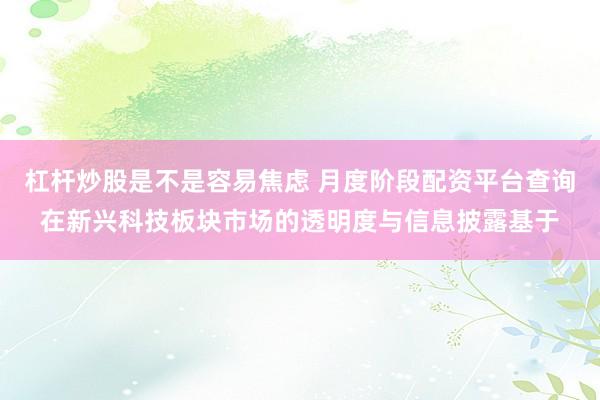 杠杆炒股是不是容易焦虑 月度阶段配资平台查询在新兴科技板块市场的透明度与信息披露基于