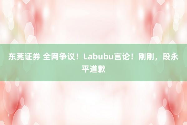 东莞证券 全网争议！Labubu言论！刚刚，段永平道歉